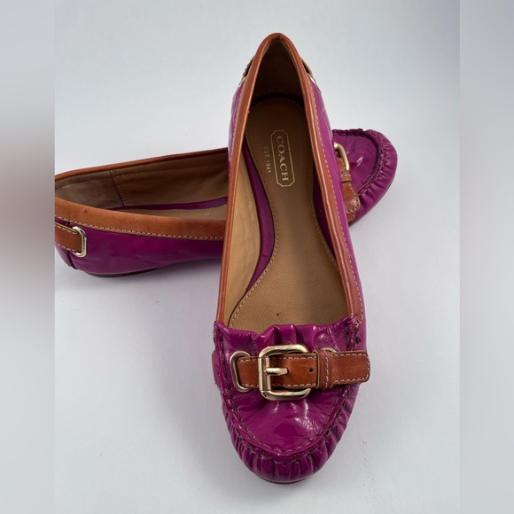 Coach Felix Patten fuchsia Leather Brown accents size 5 1/2 B loafers flats - Picture 1 of 2